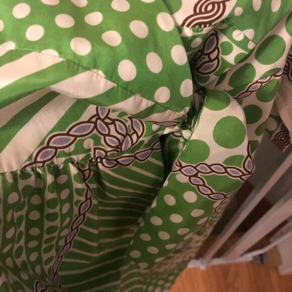 Tibi Green Silk Short Sleeve Wrap Dress V Neck Womens 2 Polka Dot Trad Wife - Picture 7 of 8